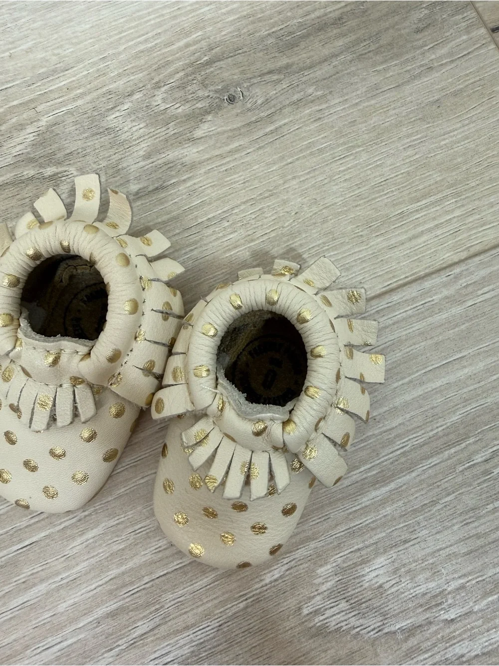 Freshly Picked Cream Gold Polkadot Leather Moccasins
